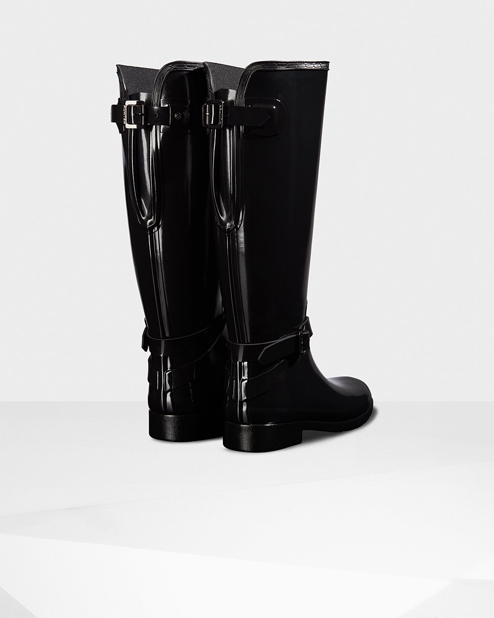 Womens Hunter Refined Adjustable Gloss - Tall Rain Boots Black - 9253-SNAFH